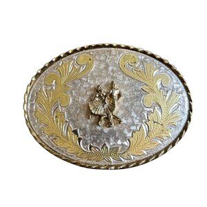 Mens W USA Square-Dancing Western 2-Tone Oval Belt Buckle